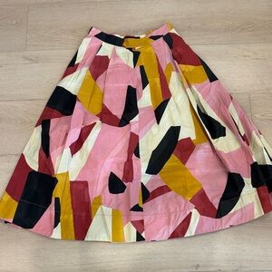 Zara Abstract Colorblock A-Line Skirt in Pink, Mustard, Black & Cream